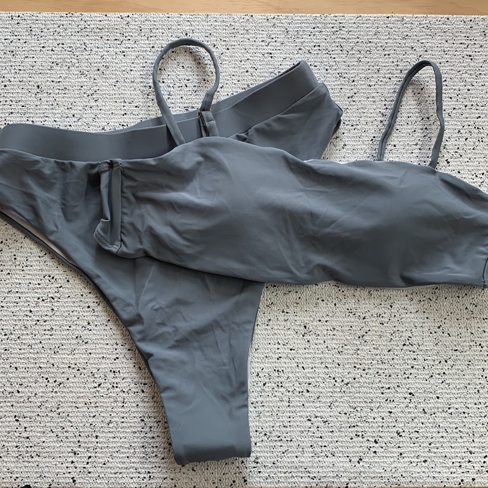 Dove grey high cut bandeau bikini set